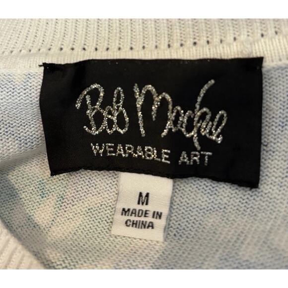 Bob Macke Wearable Art Cardigan Purple Blue Flowers 3/4 Sleeve Art To Wear - Picture 5 of 5